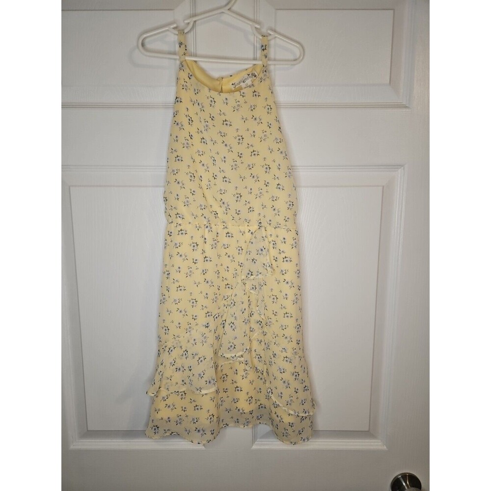 NWOT Knitworks Dress Yellow Floral Girls Size 10 Blue Flowers Ruffle Accent Cute